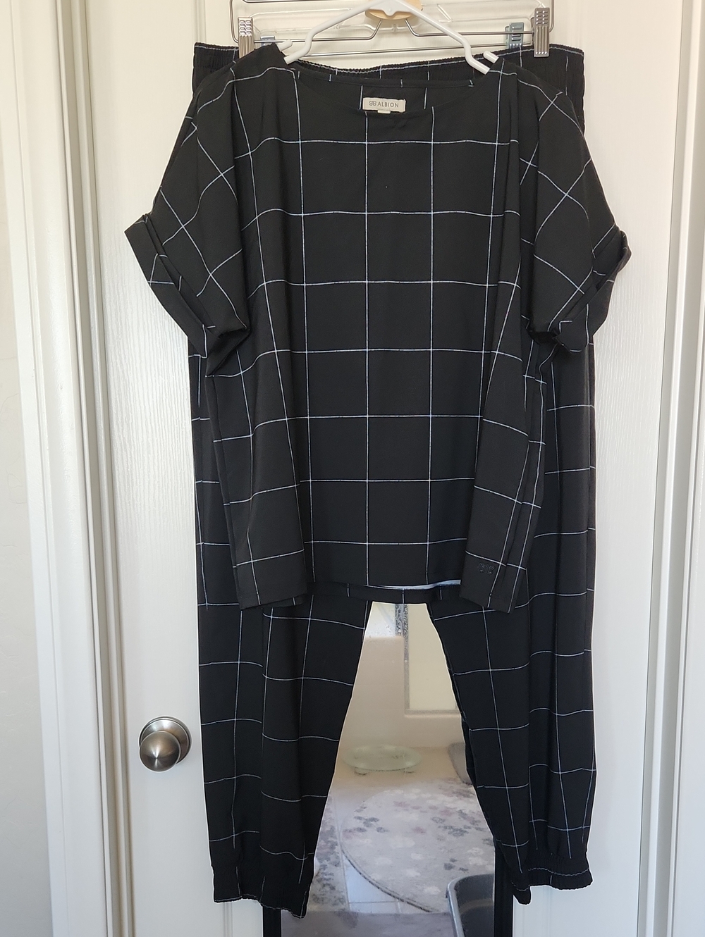 Albion Black Windowpane Two-Piece Top And Jogger Set